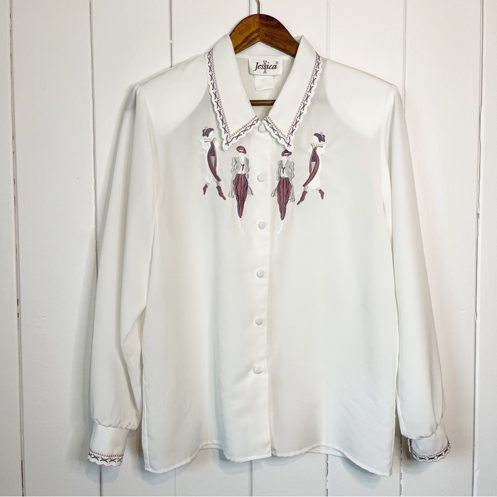 Vintage Jessica White Sheer Collared Button Down Shirt.